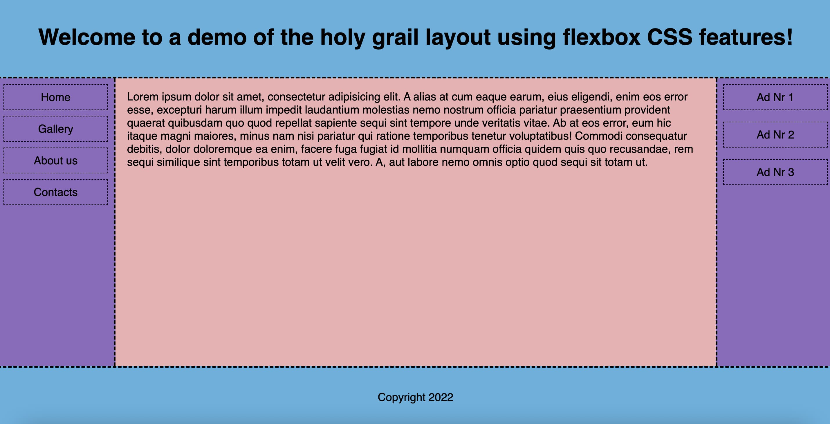 Holy grail layout example