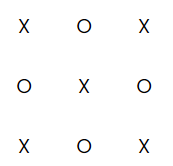 Tic tac toe with X on diagonals and O in other places