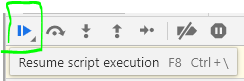 Resume button from Developer tools