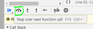 Step over the next function call button from Developer tools